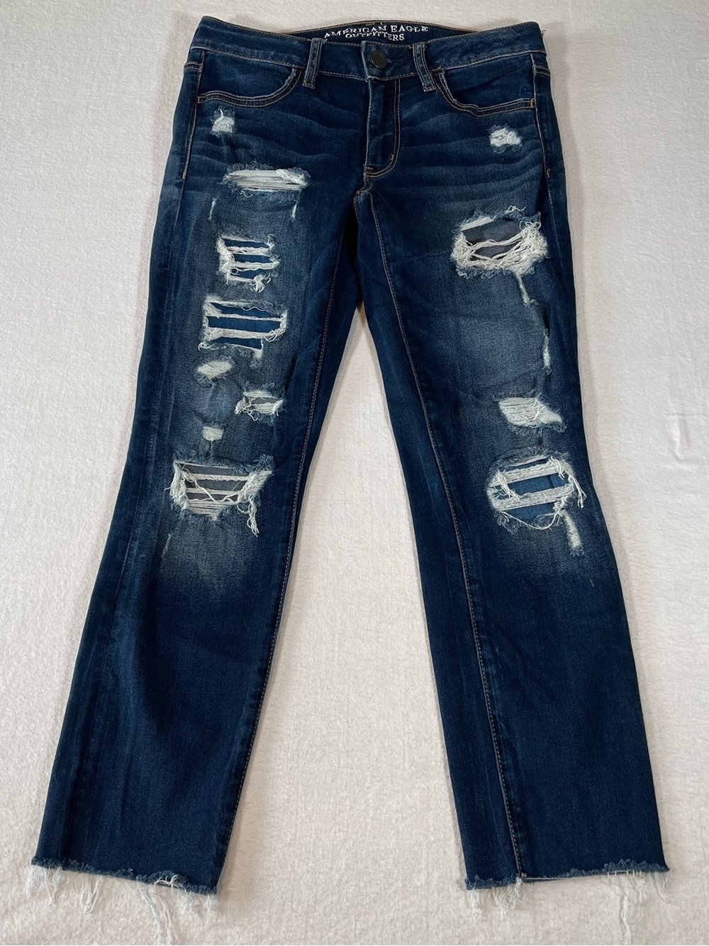American Eagle Outfitters Super Stretch Jegging Crop Dark Blue Distressed Jeans